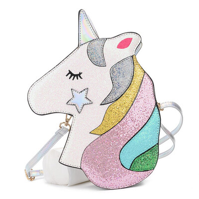 

2019 Cartoon Unicorn Bag Girl Glitter Unicorn Shoulder Bag Teenager Leather Crossbody Bag Women Leather Phone Shoulder Bag