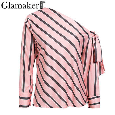 

Glamaker Striped chiffon one shoulder women blouse shirt Summer elegant casual female blouses sexy streetwear blusas shirts tops