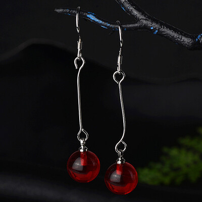 

Simple Fashion Woman Jewelry Red Stone Bead Long Bohemia Earrings Vintage Small Natural Agatestone Eardrop Dangle Earrings
