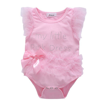 

Baby Girl Clothes Lace Short Sleeve Letter Baby Rompers Newborn Photography Props Dress Infant Jumpsuits Cotton 0-12M