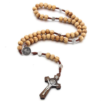 

Wooden Rosary Necklace Handmade Cross Necklace Ornaments