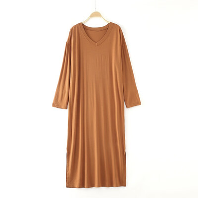 

Women Long-sleeved V-neck Dress Loose Modal Nightdress Large Size Long Night Dress New Arrived