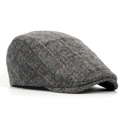 

Men Vintage Striped Berets Hat British Western Style Felt Flat Cabbie Driving Hat