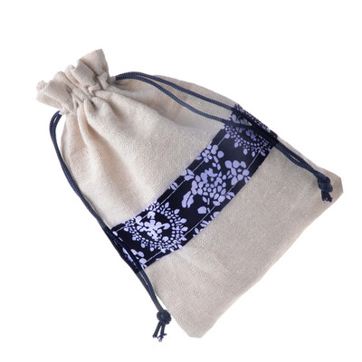 

Blue & White Dry Flower Herb Linen Drawstring Bags Oriental Design Breathable Small Storage Bags