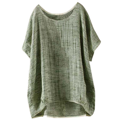 

O Neck Short Sleeve Cotton Linen Summer Blouse Women Casual Loose Solid Work Shirt Top Party Blusas Plus Size