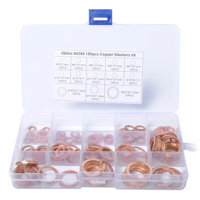 

150 Pieces 13 Sizes Copper Shim Washer Solid Copper Gasket Sealing Ring Set with Plastic Box