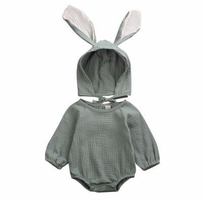 

Toddler Baby Girl Autumn Clothes Romper Jumpsuit BodysuitRabbit Ear Hat Outfits