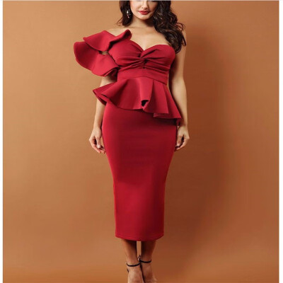 

Celebrity Evening Party Dress Women 2018 Sexy Bodycon Sets One Shoulder Ruffles Short Sleeve Strapless Club Dress Vestidos