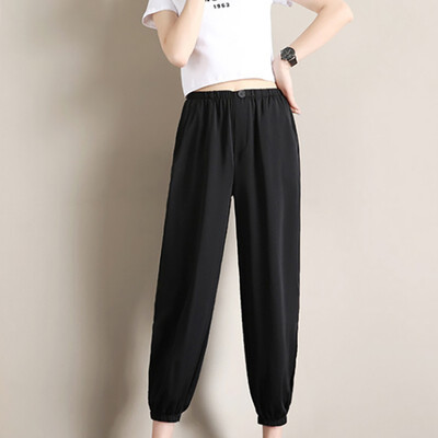 

Lady Lovely Casual SoftyAutumn pants loose black thin beam pants high waist casual ladies lantern pants solid color trousers