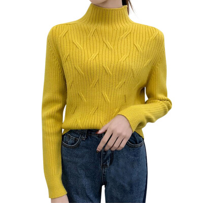 

Solid Color Womens Sweater Autumn WinterTurtleneck Long Sleeves Korean Style Knit Pullover