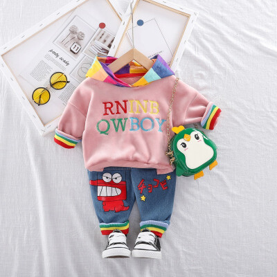 

Children Set 0-3T New Autumn Baby Girls Boys Long Sleeve Letters Print Hoodie Sweatshirt TopsCartoon Pants Trouser Costume Set