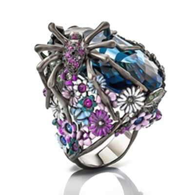 

Turkish Handmade 925 Silver Flower Spider Sapphire Women Ring Jewelry Size 6-10