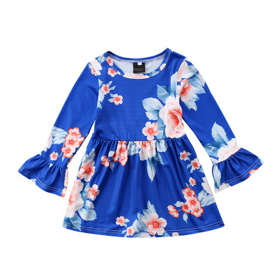 

Spring Autumn Casual Fashion Baby Girl Cute Floral Printing Long Sleeve Princess Dress