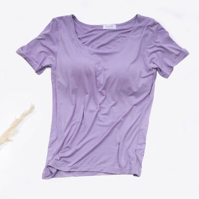 

Women Summer T-Shirts Solid Modal Chest Pad Built In T-shirt O-Neck Short Sleeve Women Tee Tops Breathable Cotton Clothes