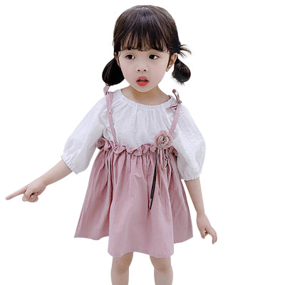 

2Pcs Summer New Girls Princess Dress Sweet Cute Top Strap Dress Two-piece Childrens Suit Baby Girls Cute Dress