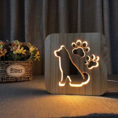 

Gobestart Wooden LED Night Light Animale Dog Paw Cat Lion Pet Shaped 3D USB Desk Lamp