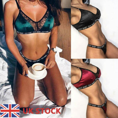 

UK Women Sexy Lingerie Corset Lace Push Up Vest Top BraPants Set Underwear Suit