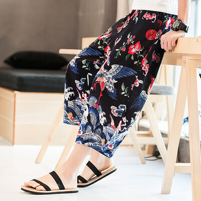 

Gobestart Spring&Summer Mens Big Size National Style Hallen Pants Seven-minute Pants