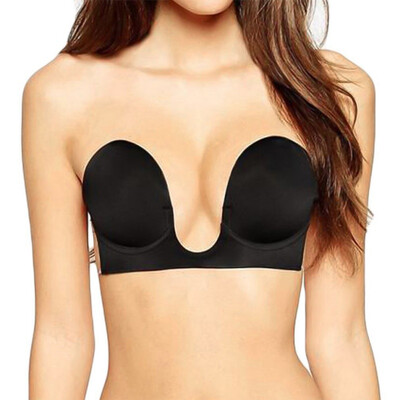 

Women Strapless Bra Deep U Self Adhensive Backless Invisible Underwire Sexy Push Up Bra Full Cup
