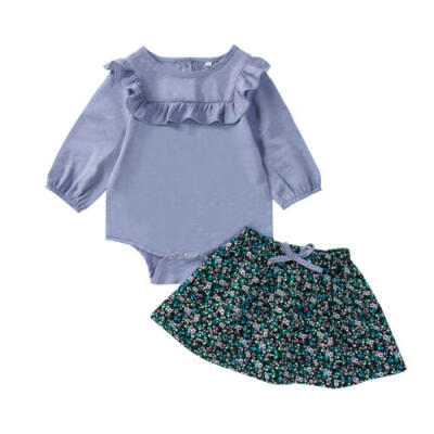 

Newborn Baby Girls Kids Long Sleeve Ruffle Tops RomperFloral Skirt Outfits Set