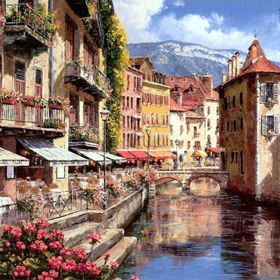 

4050CM Frameless Hand-painted DIY Digital Oil Painting Paint Painting Romantic Town Landscape Home Decorative Scenery Paintings