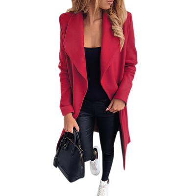 

Autumn And Winter Ladies Woolen Coat Thickening British Style Irregular Belt Mid-long Coat