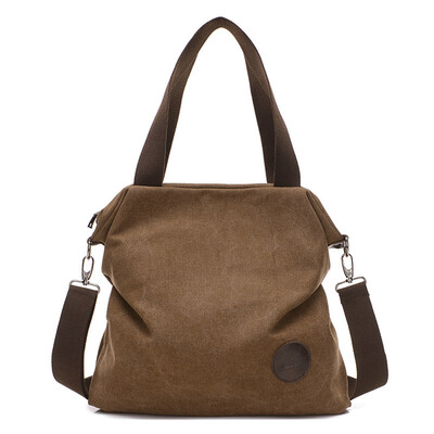 

Women Canvas Crossbody Bag Solid Color Zipper Grab Handles Top Large Capacity Handbag Totes Shoulder Bag