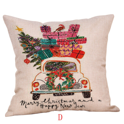 

Tailored Happy Christmas Pillow Cases Linen Sofa Cushion Cover Home Decor Pillow Case