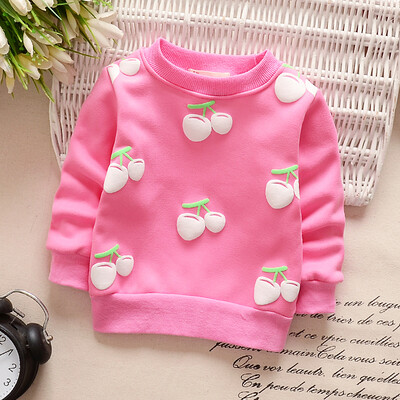 

2019 Baby Girls Sweatshirts Autumn Winter Thicken Warm Children Hoodies Toddler Cherry Printed Long Sleeve Kids T-shirt Clothes