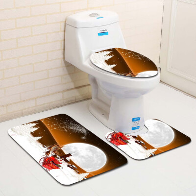 

Gobestart 3PCS Fancy Santa Toilet Seat Cover&Rug Bathroom Set Christmas Decor