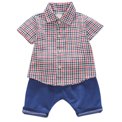 

Brand Designer Baby Boy Clothes Casual Short Sleeve Plaid Print T-shirt TopsShorts Toddler Clothing Sets