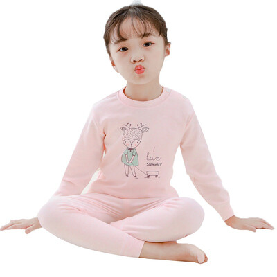 

Baby Kids Girls Boys Long Sleeve Autumn Cartoon Print BlousePants Pajamas Sleepwear Set