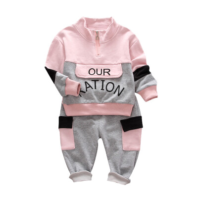 

2019 Autumn Spring Infant Clothing For Baby Boys Clothes Set Baby Boys Letters Print Patchwork Sweatshirt TopsPant Costume Suit