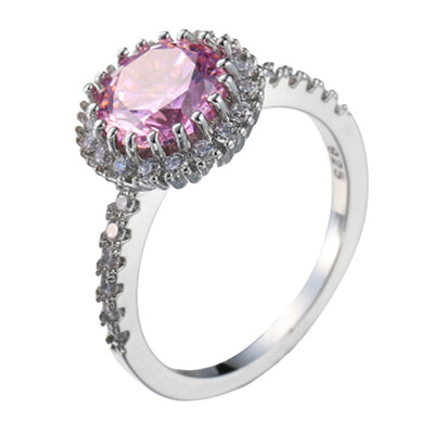 

Color Silver Halo Rings Pink for Women Wedding Engagement Crystal Jewelry