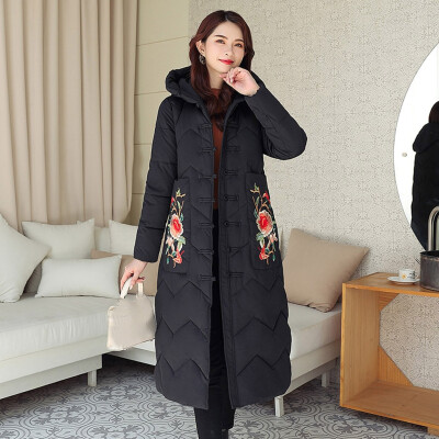 

Toponeto Fashion Women Hooded Winter Floral Embroidery Windbreaker Coat Jacket Overcoat