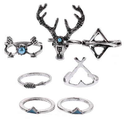 

6 Pcs Suit Turquoise Arrows Rings Rings Knuckles Goat Elk Head Suits Rings Luxury