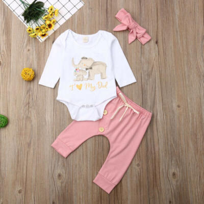 

US Newborn Baby Girl Clothes Long Sleeve Elephant RomperLeggings Pants Outfits