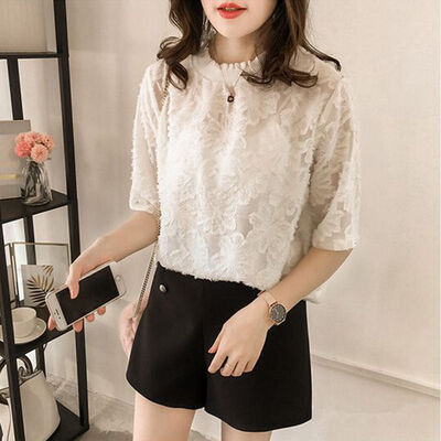 

2019 Ladies White Blouse Womens Long Sleeve Chiffon Lace Crochet Tops Blouses Women Blusas