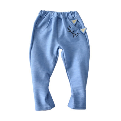 

Children Pants Children Casual Trousers 2018 Autumn Winter New Girls Cartoon Cat Embroidered Trousers Baby Clothing 2-7Y