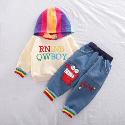 

Children Set 0-3T New Autumn Baby Girls Boys Long Sleeve Letters Print Hoodie Sweatshirt TopsCartoon Pants Trouser Costume Set