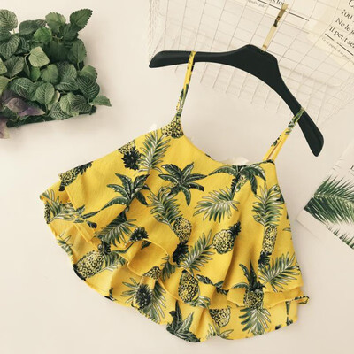 

Women Chiffon Shirt Sexy V Neck Pineapple Print Casual Sleeveless Blouse Women Summer Tops Fashion blusas mujer de moda 2019