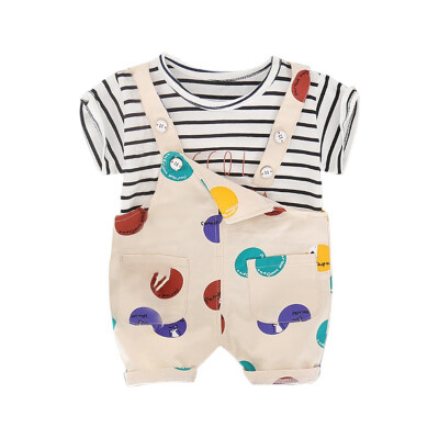 

Cartoon Baby Boys Clothes Set Striped Print T-shirt Blouse ShirtStrap Floral Shorts Casual Outfits Kids Clothes Sets