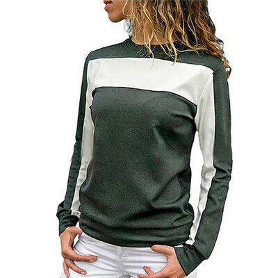 

Round Neck Sportswear T-Shirt Female Fashion Stitching Design Color Eild Long-Sleeved Autumn New Comfortable Ocean Is Not Stuffy