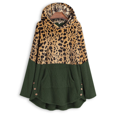 

Tailored Plus Size Womens Leopard Winter Fleece Long Sleeves Casual Sweater Top Blouse
