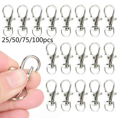 

255075100pcs Swivel Lobster Clasp Clips Hook Alloy Key Ring Split Keychain Durable Diy Keyring Hook