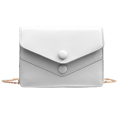

Women Button Square Solid Color Faux Leather Flap Crossbody Shoulder Chain Bag