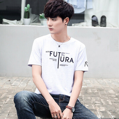

Men Casual Short Sleeve Bottoming Round Collar T-shirt Letter Print Loose Tops
