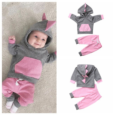 

2019 Spring Girls Hooded T-shirt Pants Set Childrens Set Fashion Baby Girls Stylish Dinosaurs Pants Girl Clothes Set Spring