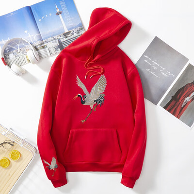 

Autumn Women Sweatshirt Winter New Embroidered Crane Thick Hoodies Harajuku Long Sleeve Hooded Pullovers New Tops