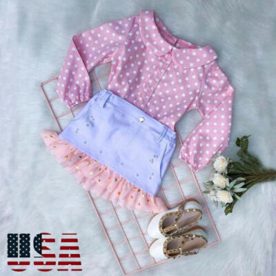 

Toddler Baby Girl Lace Dot Long Sleeve Shirt Top Tutu Skirt Dress Outfit Clothes